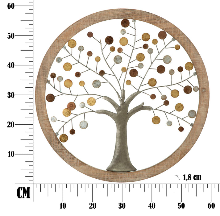 Decoratiune de Perete Mauro Ferretti Tree Of Life Mirror,  Ø 61X1,8 cm, Auriu/ Natural