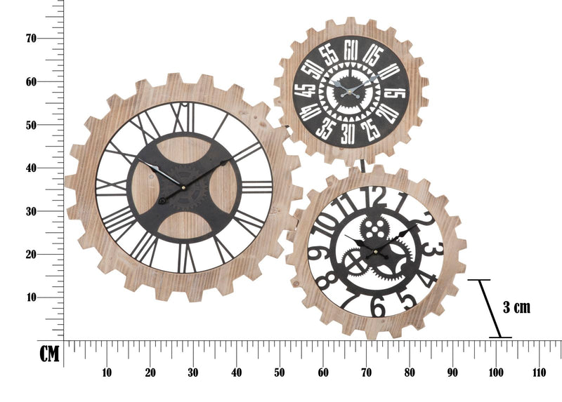 Ceas decorativ de Perete Mauro Ferretti 3 Gears 93X3X74 cm, Natural / Maro