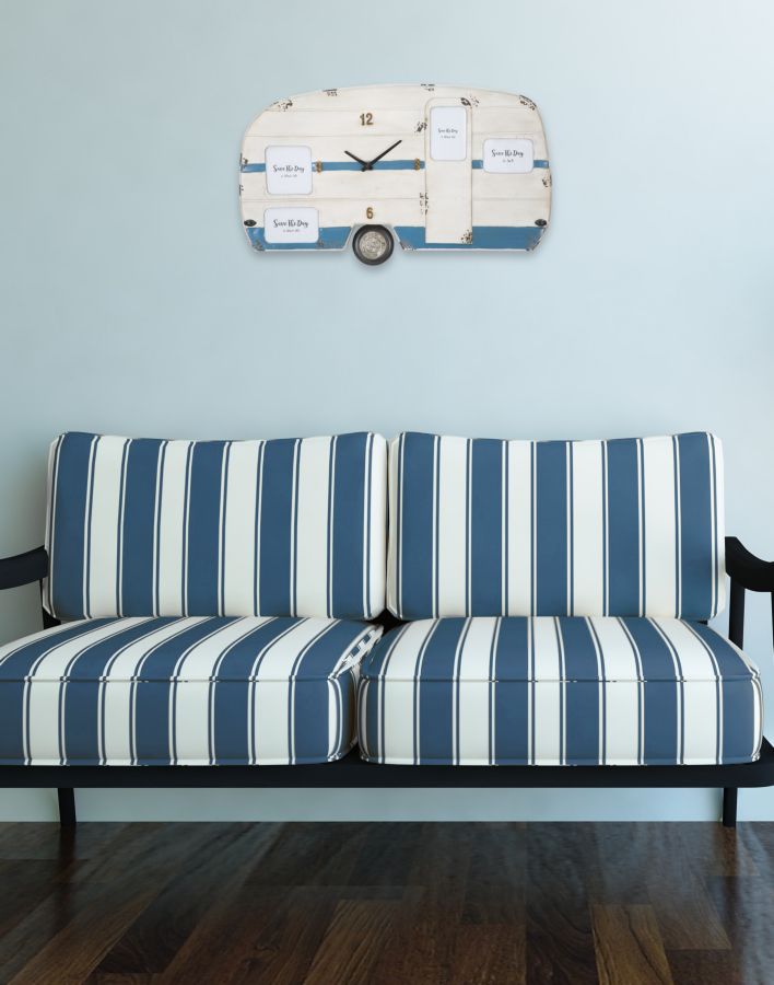 Ceas decorativ de Perete Mauro Ferretti Roulotte  79X3,50X46,50 cm, Alb / Albastru