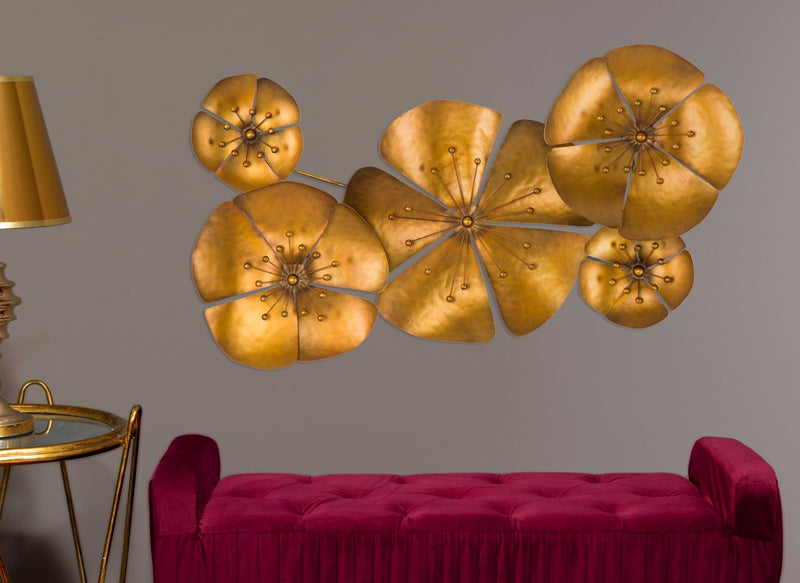 Decoratiune de Perete Mauro Ferretti Flower Goldy A,  94X6X50 cm, Auriu
