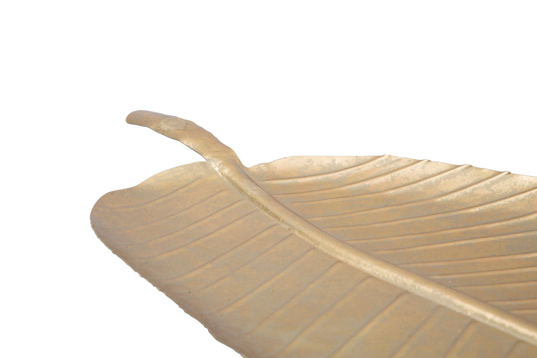 Platou decorativ Mauro Ferretti Leaf Glam B,  18X2X55  cm, Auriu