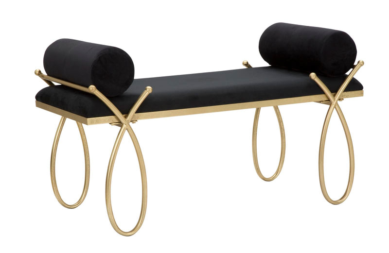 Bancheta Mauro Ferretti Ribbon Negru 112, 5X49X53 cm, Negru/Auriu