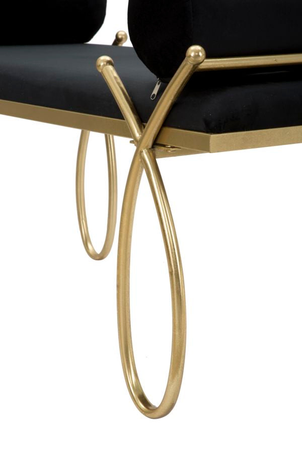 Bancheta Mauro Ferretti Ribbon Negru 112, 5X49X53 cm, Negru/Auriu