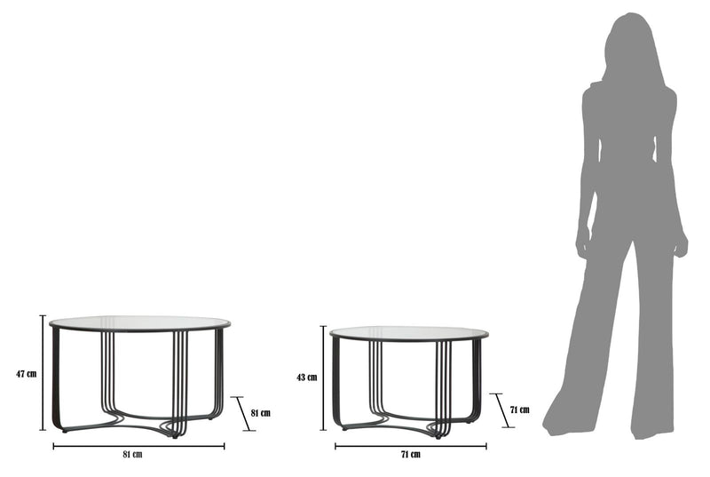 Set Masute Cafea Mauro Ferretti Dublino Couple, Set 2 Piese,  Ø 81X47 - 71X43 cm, Negru