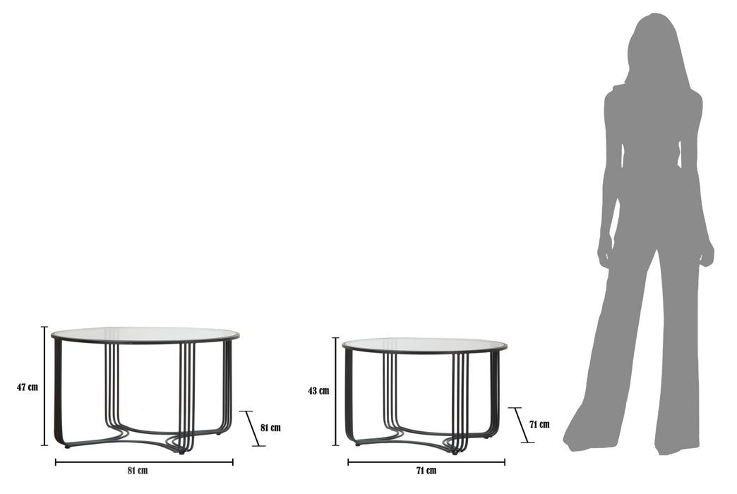 Set Masute Cafea Mauro Ferretti Dublino Couple, Set 2 Piese,  Ø 81X47 - 71X43 cm, Negru