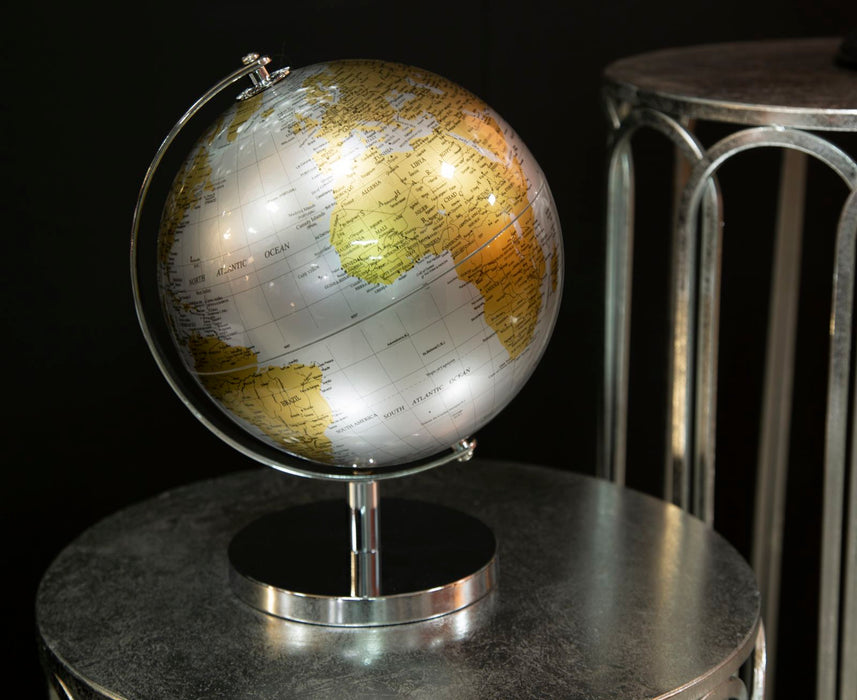 Decoratiune Glob Pamantesc Mauro Ferretti Globe Silver New  Ø 20X28  cm, Ruginiu/ Argintiu