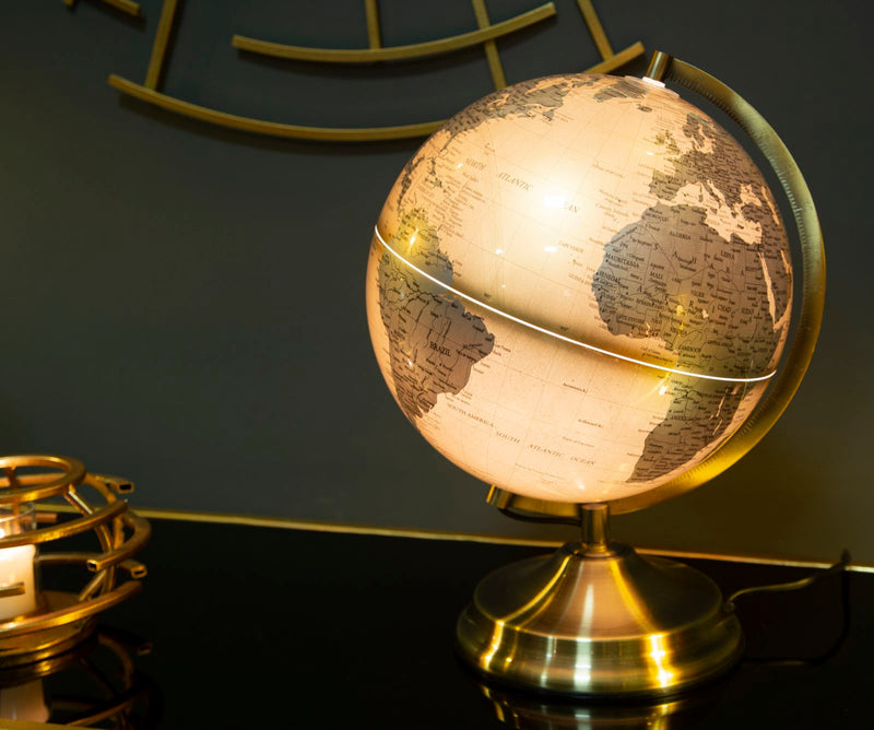 Decoratiune Luminoasa Mauro Ferretti Globe Orange With Lightc  Ø 25X38 cm, Auriu/ Ruginiu/ Argintiu