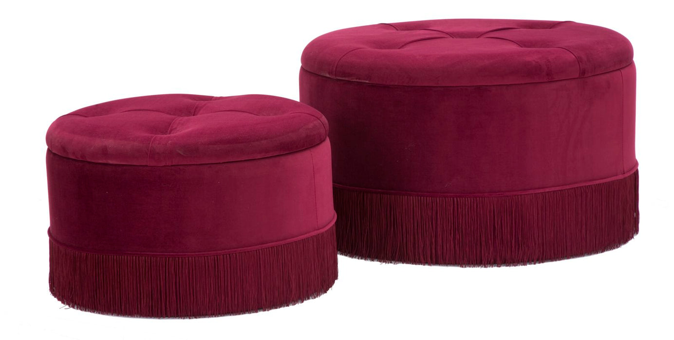 Set Puff Cu depozitare Mauro Ferretti Lines New Couple Bordeaux, Set 2 Piese,  Ø 71X41-55X33 cm, Visiniu