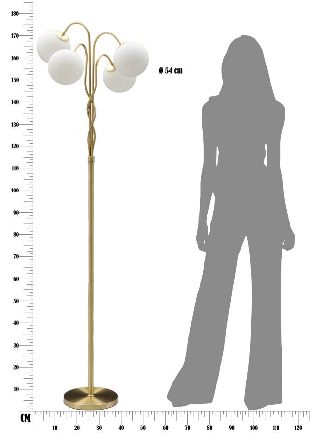 Lampadar Mauro Ferretti Glamy 4 Light  Ø 54X176 cm, Alb / Auriu