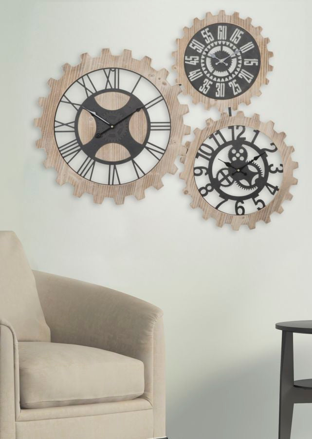 Ceas decorativ de Perete Mauro Ferretti 3 Gears 93X3X74 cm, Natural / Maro