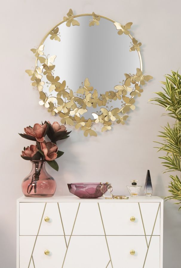 Oglinda decorativa Mauro Ferretti Butterfly Round  74X4X75 cm, Auriu