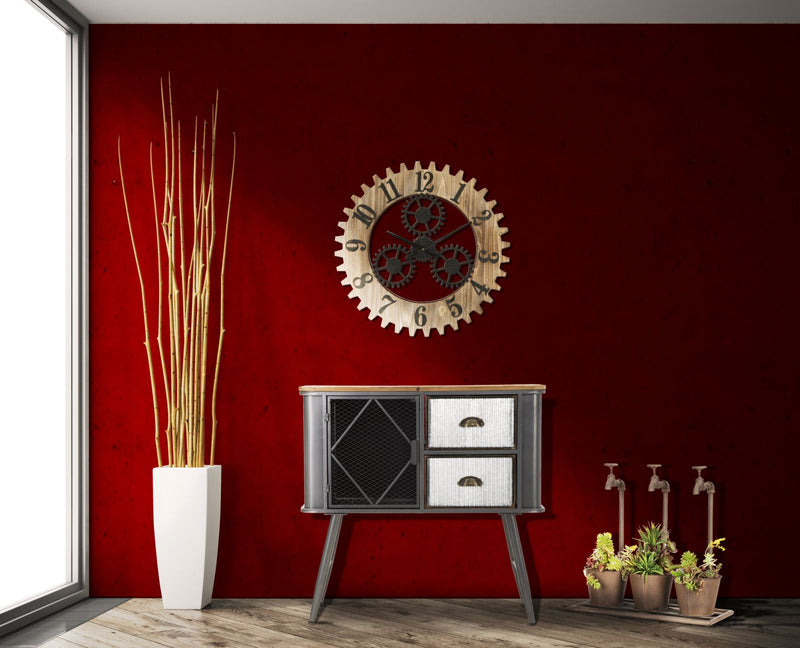 Ceas decorativ de Perete Mauro Ferretti Ingranaggio Plus Ø 60X4 cm, Negru/Natural