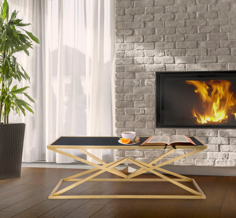 Masuta Cafea Mauro Ferretti Piramid  110X60X45 cm, Auriu/ Negru