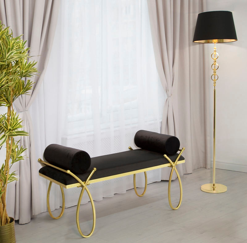 Bancheta Mauro Ferretti Ribbon Negru 112, 5X49X53 cm, Negru/Auriu