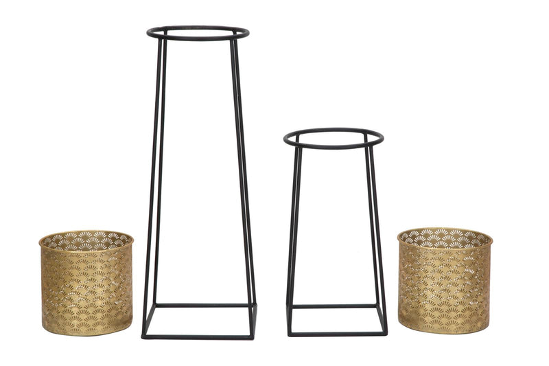 Set Suporturi Pentru Ghivece Mauro Ferretti Couple Cup, 2 Piese,  Ø 26X70-23X45   cm, Negru/ Auriu