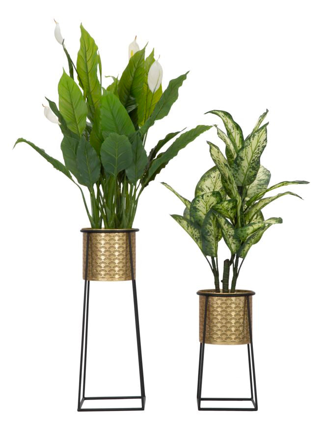 Set Suporturi Pentru Ghivece Mauro Ferretti Couple Cup, 2 Piese,  Ø 26X70-23X45   cm, Negru/ Auriu