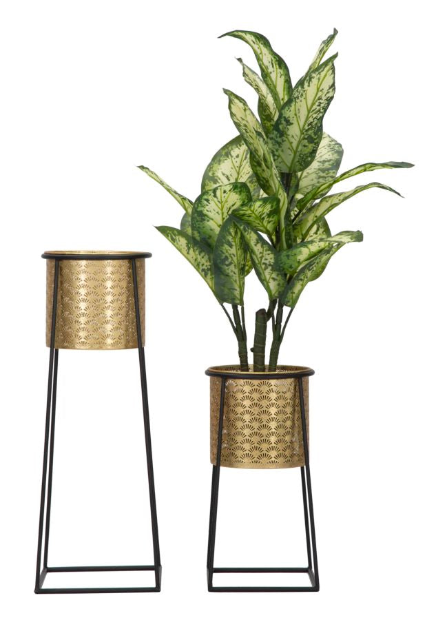 Set Suporturi Pentru Ghivece Mauro Ferretti Couple Cup, 2 Piese,  Ø 26X70-23X45   cm, Negru/ Auriu