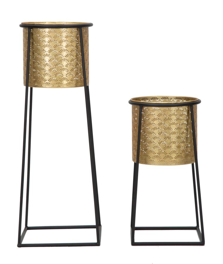 Set Suporturi Pentru Ghivece Mauro Ferretti Couple Cup, 2 Piese,  Ø 26X70-23X45   cm, Negru/ Auriu