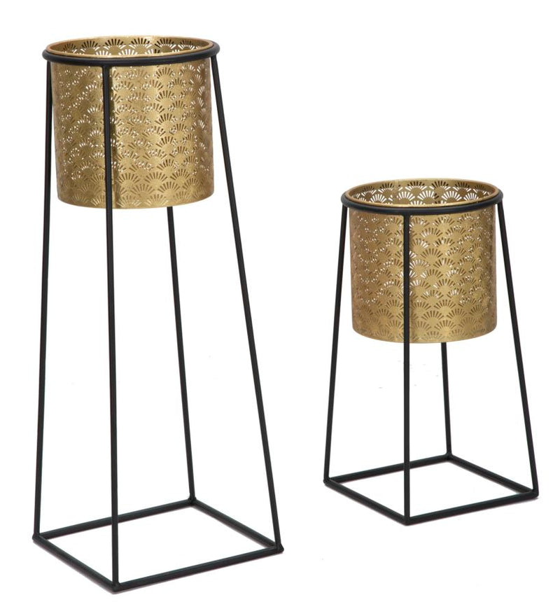 Set Suporturi Pentru Ghivece Mauro Ferretti Couple Cup, 2 Piese,  Ø 26X70-23X45   cm, Negru/ Auriu