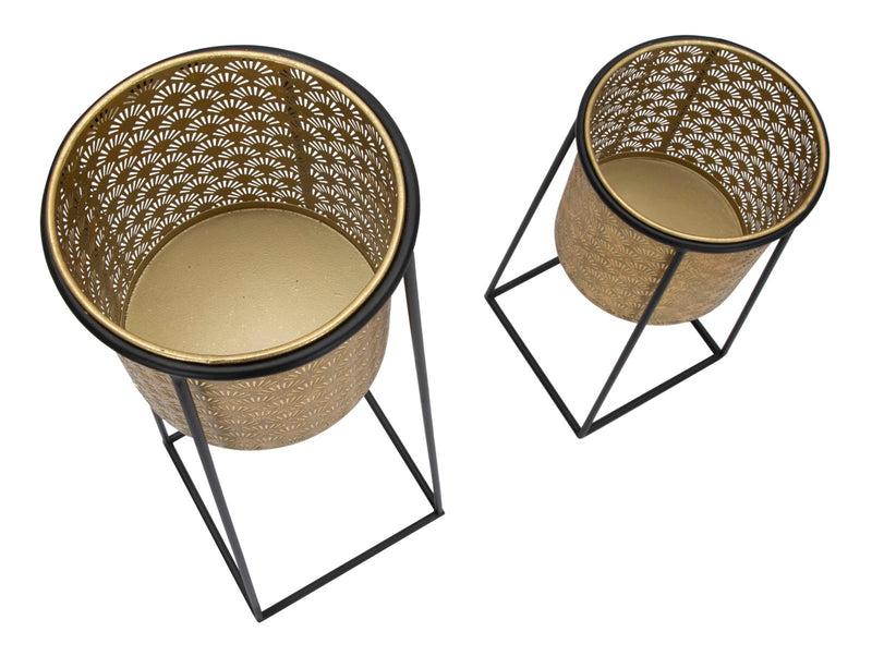 Set Suporturi Pentru Ghivece Mauro Ferretti Couple Cup, 2 Piese,  Ø 26X70-23X45   cm, Negru/ Auriu