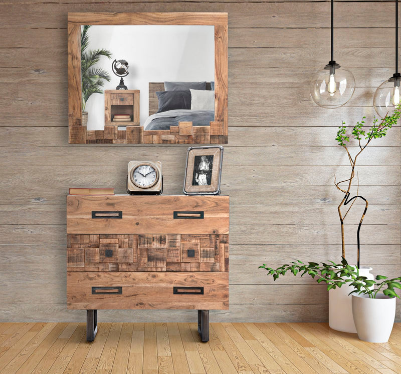 Oglinda decorativa Mauro Ferretti Mumbai  90X2,5X75, Lemn de salcam nilotic, cm, Maro/Negru