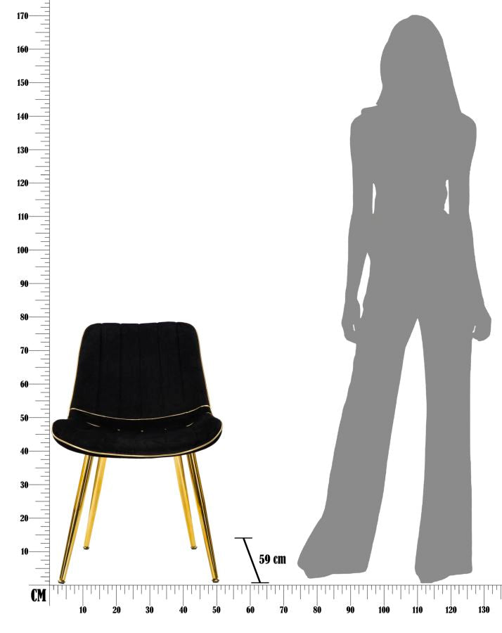 Set 2 Scaune Paris Nera/Auriu, Set 2 Piese, 51X59X79 cm, Negru/ Auriu