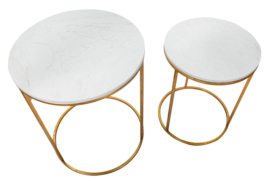 Set Masute Mauro Ferretti Simply Marble Couple, Set 2 Piese, Ø 52X63-42X53 cm, Auriu/Alb