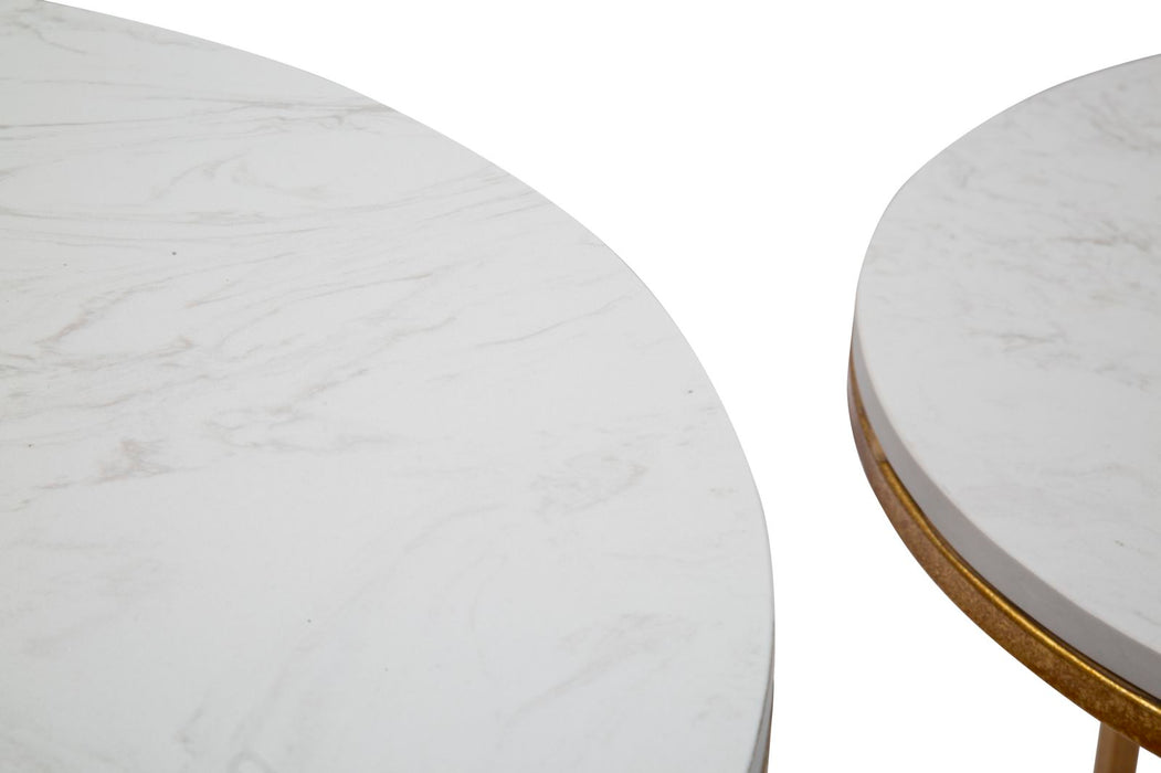 Set Masute Mauro Ferretti Simply Marble Couple, Set 2 Piese, Ø 52X63-42X53 cm, Auriu/Alb