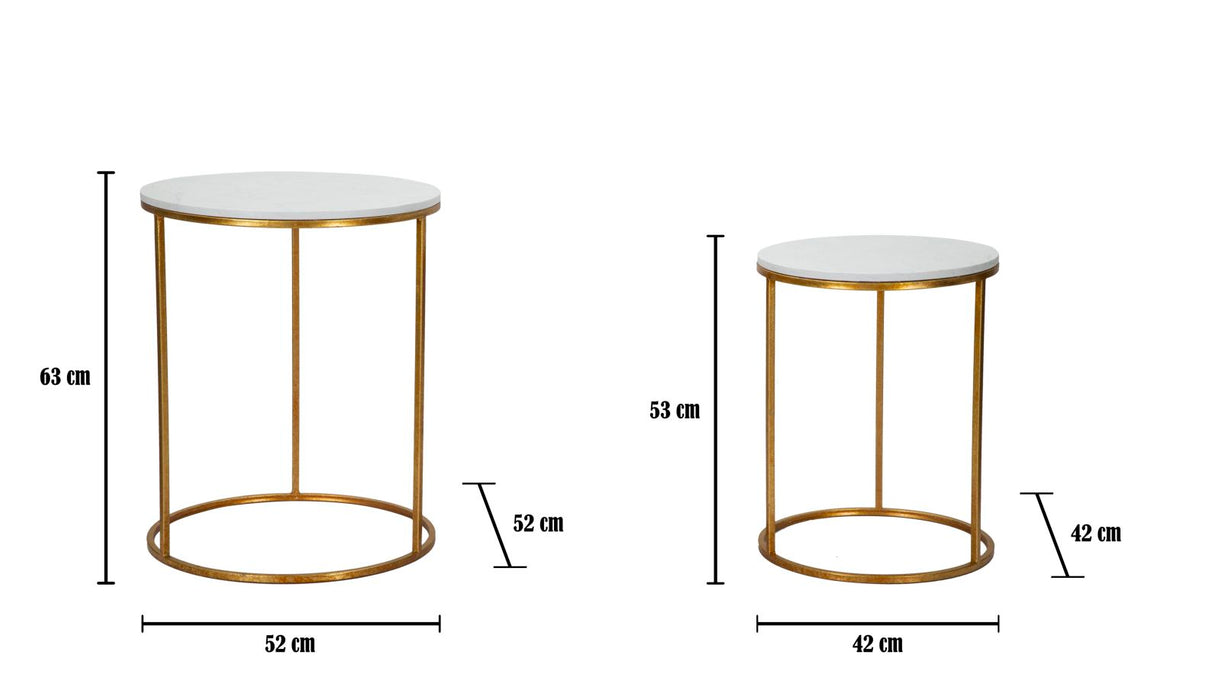 Set Masute Mauro Ferretti Simply Marble Couple, Set 2 Piese, Ø 52X63-42X53 cm, Auriu/Alb