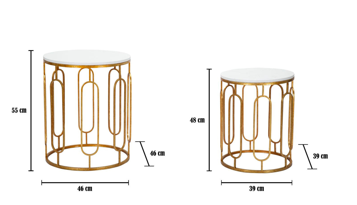 Set Masute Mauro Ferretti Tory Marble Couple, Set 2 Piese,  46X55-39X48 cm, Auriu/Alb