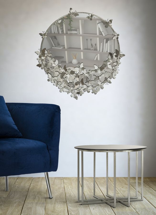 Oglinda decorativa Mauro Ferretti  Butterfly Round Silver  Ø 91X3X94 cm,  Argintiu