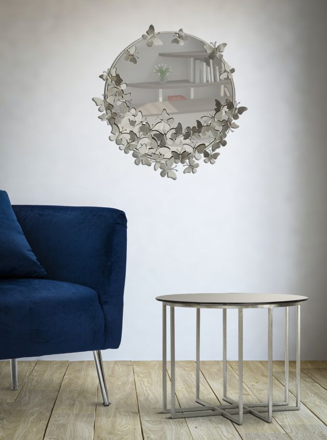 Oglinda decorativa Mauro Ferretti Butterfly Round Silver  Ø 74X4X75 cm,  Argintiu