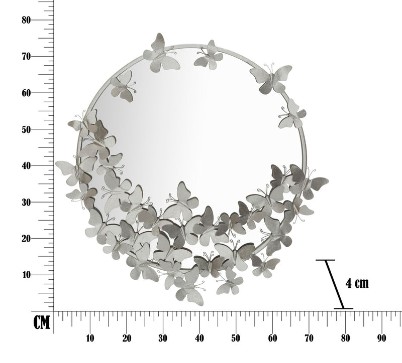 Oglinda decorativa Mauro Ferretti Butterfly Round Silver  Ø 74X4X75 cm,  Argintiu