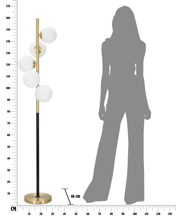 Lampadar Mauro Ferretti Glamy Dark  Ø 30X160 cm, Auriu/Alb/Negru