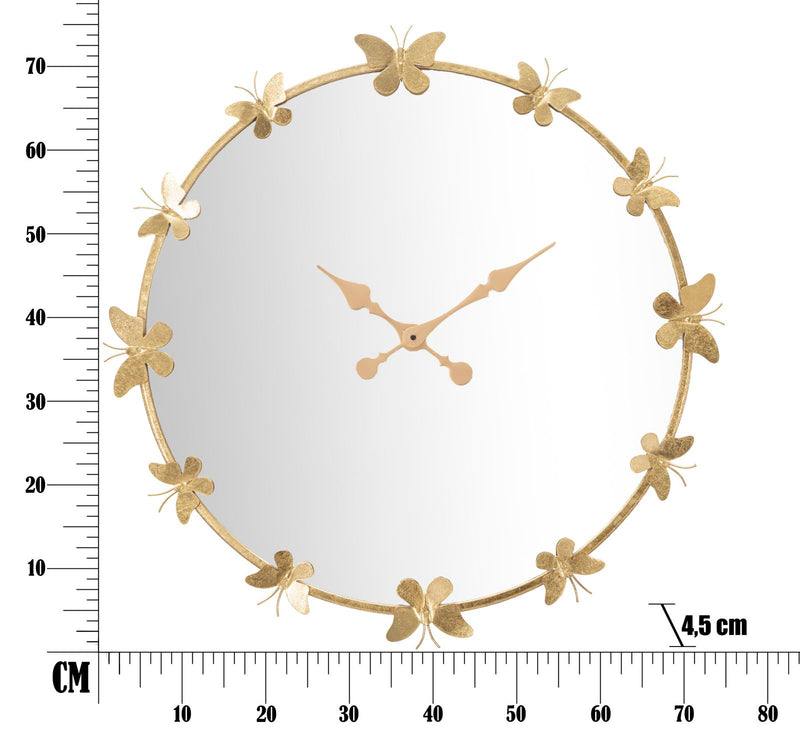Ceas decorativ de Perete Mauro Ferretti Glam Butterfly  Ø 75X4,5 cm, Oglinda Ø 64 cm, Auriu