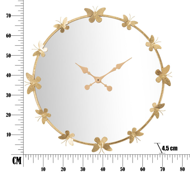 Ceas decorativ de Perete Mauro Ferretti Glam Butterfly  Ø 75X4,5 cm, Oglinda Ø 64 cm, Auriu