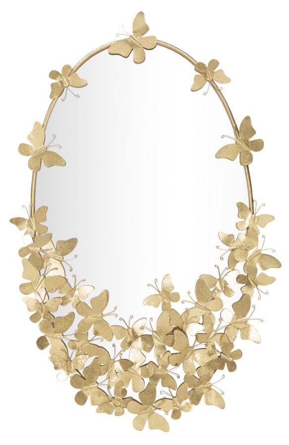 Oglinda decorativa Mauro Ferretti Oval Butterfly, 59X3X89,5 , Oglinda  46X78  cm, Auriu