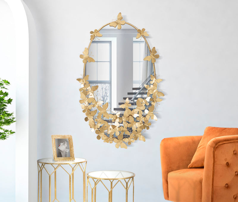 Oglinda decorativa Mauro Ferretti Oval Butterfly, 59X3X89,5 , Oglinda  46X78  cm, Auriu