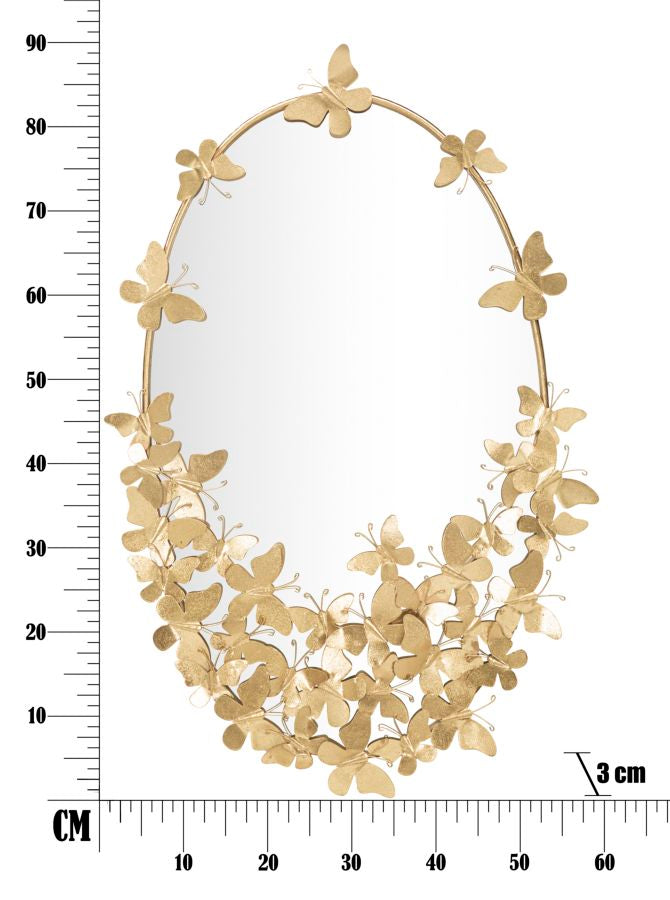Oglinda decorativa Mauro Ferretti Oval Butterfly, 59X3X89,5 , Oglinda  46X78  cm, Auriu