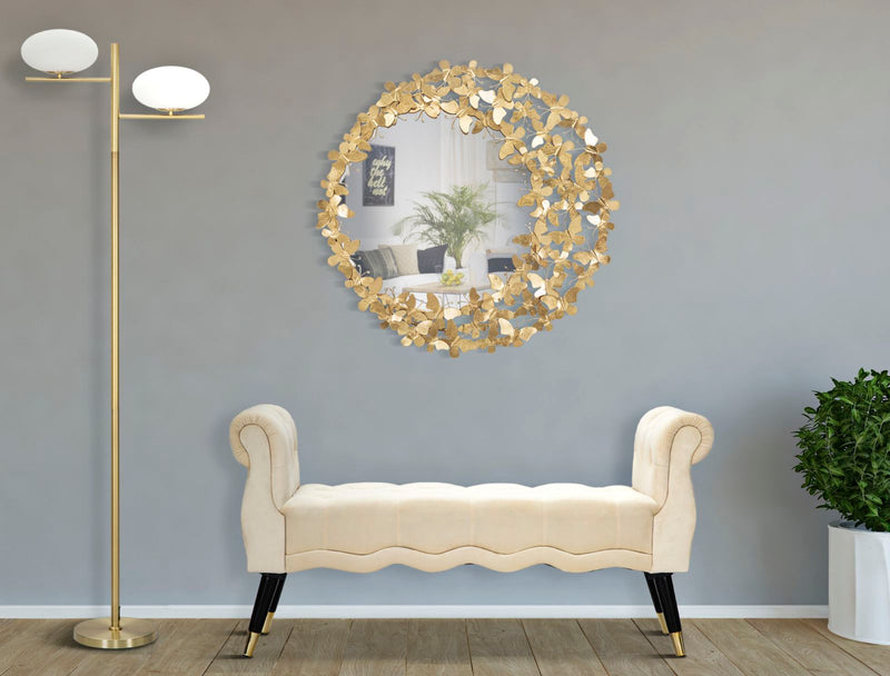 Oglinda decorativa Mauro Ferretti Glam Butterfly Wind, Ø 81,5X3,5, Oglinda Ø55  cm, Auriu