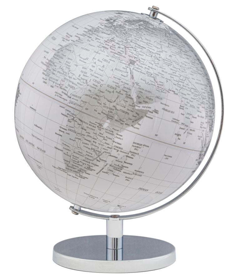 Decoratiune Glob Pamantesc Mauro Ferretti Globe White  Ø 25X34 cm, Alb / Argintiu
