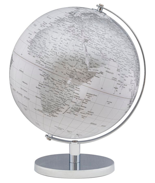 Decoratiune Glob Pamantesc Mauro Ferretti Globe White  Ø 25X34 cm, Alb / Argintiu