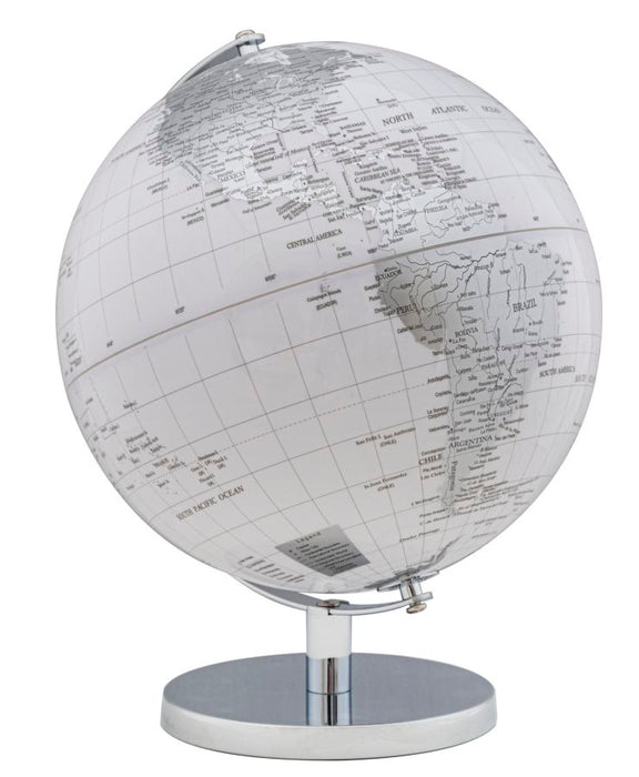 Decoratiune Glob Pamantesc Mauro Ferretti Globe White  Ø 25X34 cm, Alb / Argintiu