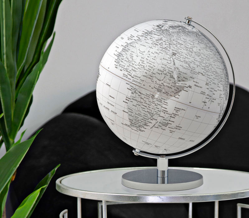 Decoratiune Glob Pamantesc Mauro Ferretti Globe White  Ø 25X34 cm, Alb / Argintiu