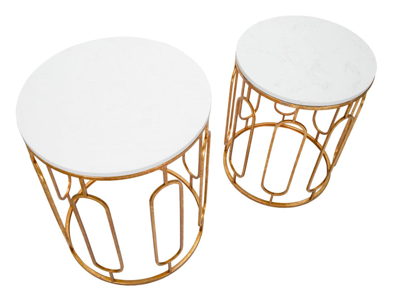 Set Masute Mauro Ferretti Tory Marble Couple, Set 2 Piese,  46X55-39X48 cm, Auriu/Alb