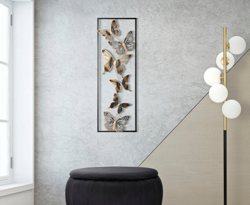 Decoratiune de Perete Mauro Ferretti Butterflies  31X2,5X90 cm, Negru/ Argintiu