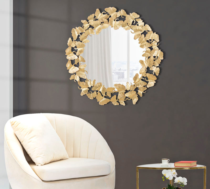 Oglinda decorativa Mauro Ferretti Leaf Round  Ø 87X2,5 cm, Auriu