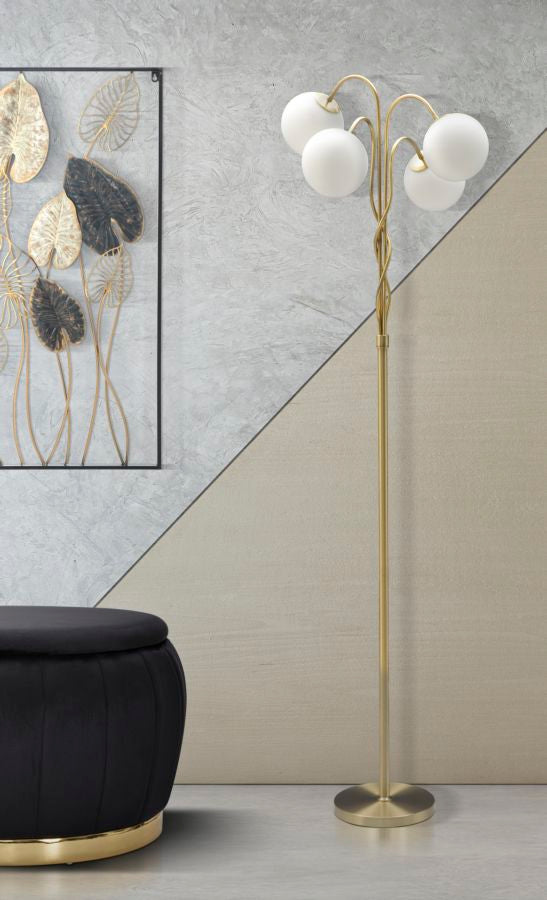 Lampadar Mauro Ferretti Glamy 4 Light  Ø 54X176 cm, Alb / Auriu