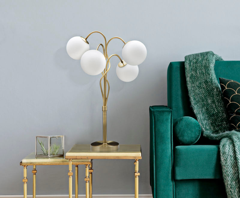 Lampadar Mauro Ferretti Glamy 4 Light  Ø 53X74 cm, Alb / Auriu