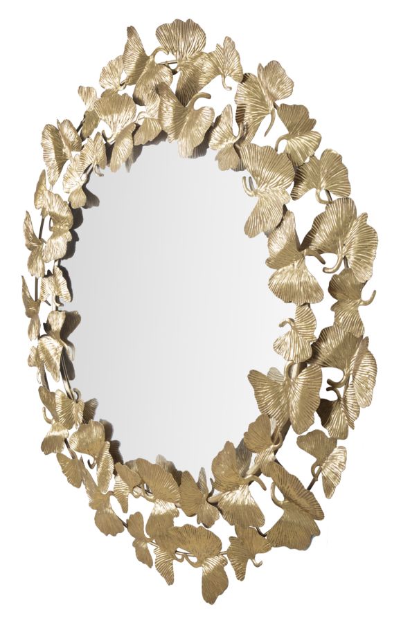 Oglinda decorativa Mauro Ferretti Leaf Round  Ø 87X2,5 cm, Auriu